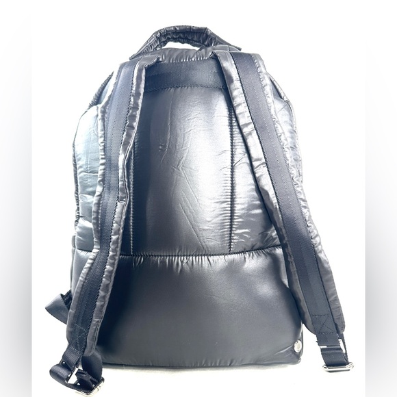 Athleta X Caraa Black Nylon Quilted Puffer Large Backpack School Travel Gym - Picture 3 of 10